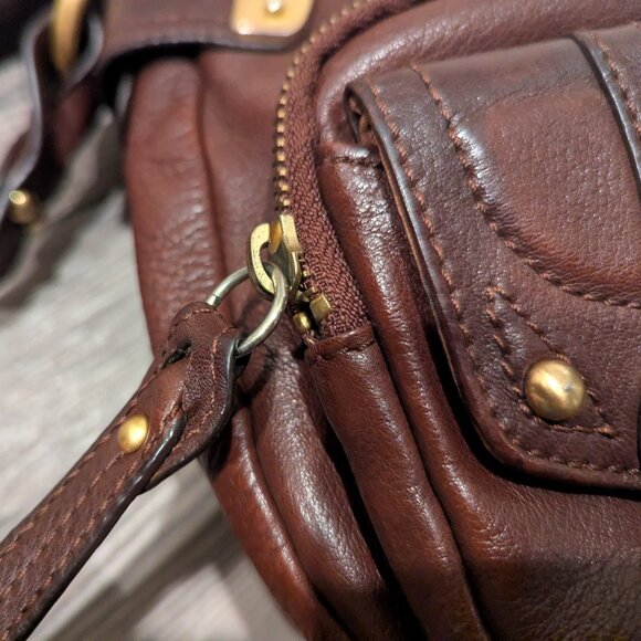 B. Makowski Brown Soft Leather Shoulder Bag Y2K Slouchy Front Pockets Brass - Picture 6 of 16